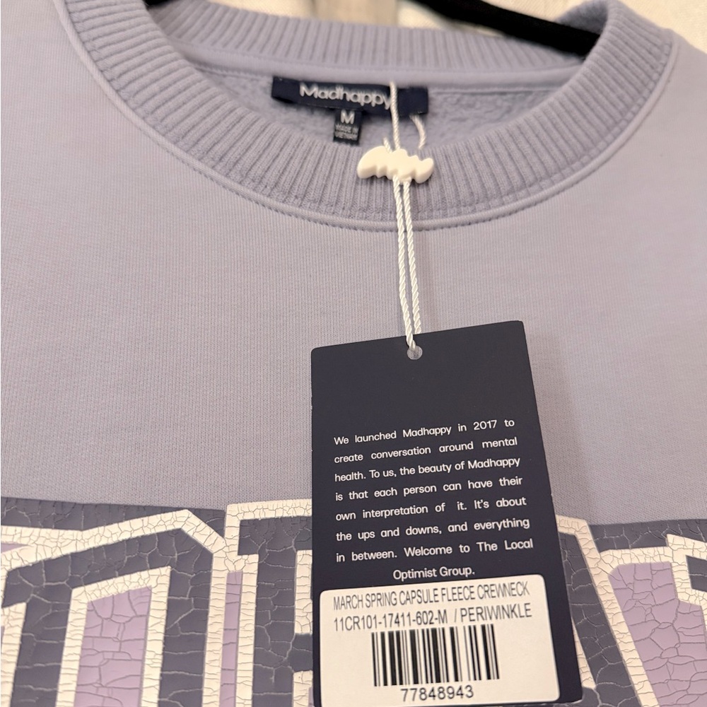 NWT Madhappy Local Optimist Varsity Crewneck in Periwinkle Size M - Picture 2 of 6
